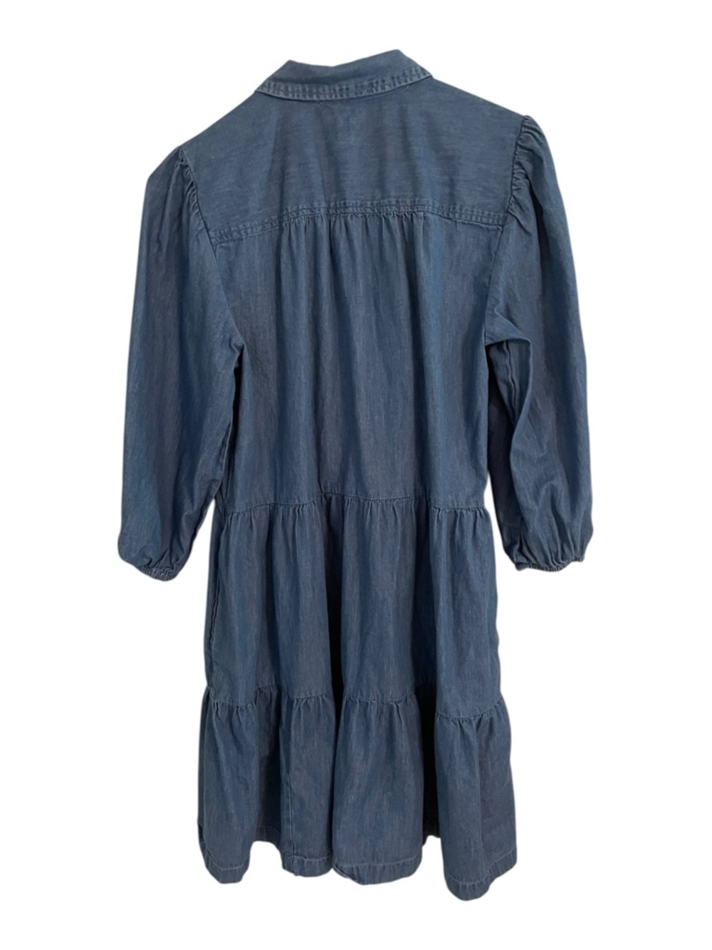 GAP Blue Denim Tiered Button-Front Cotton Boho Tiered Dress, Size S - Picture 3 of 10